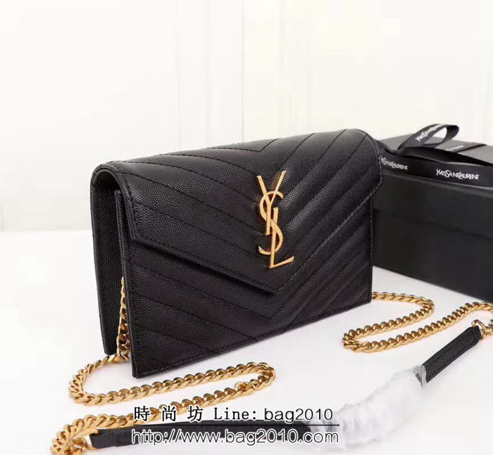 YSL聖羅蘭 專櫃最新V紋皮 金色五金扣 可拆卸鏈條 小挎包 27720 YAS1486